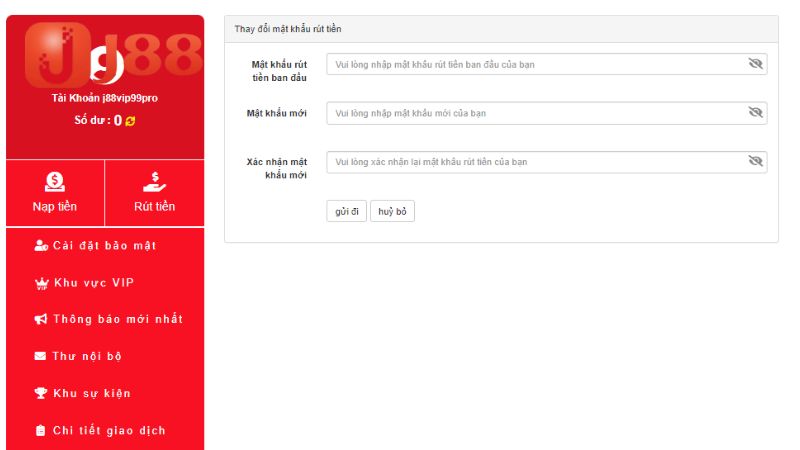 Bạn cập nhật mật khẩu rút tiền J88